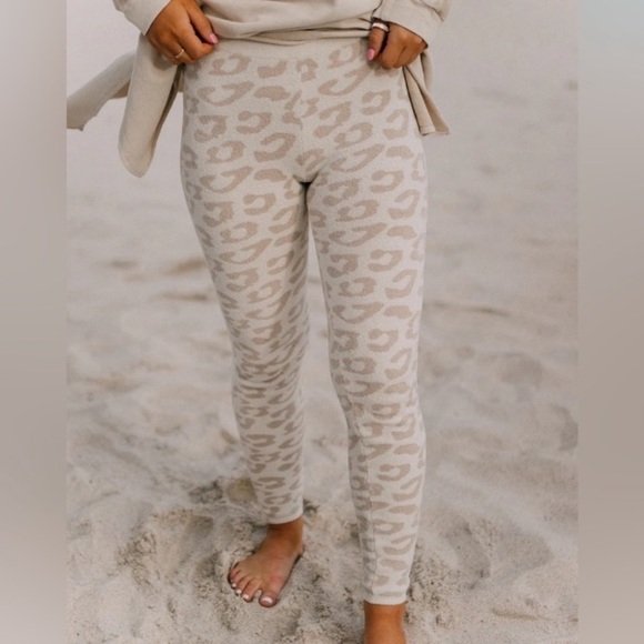 Barefoot Dreams Pants - Barefoot Dreams Leggings CozyChic Ultra Lite Leopard Cream-Stone Loungewear Cozy